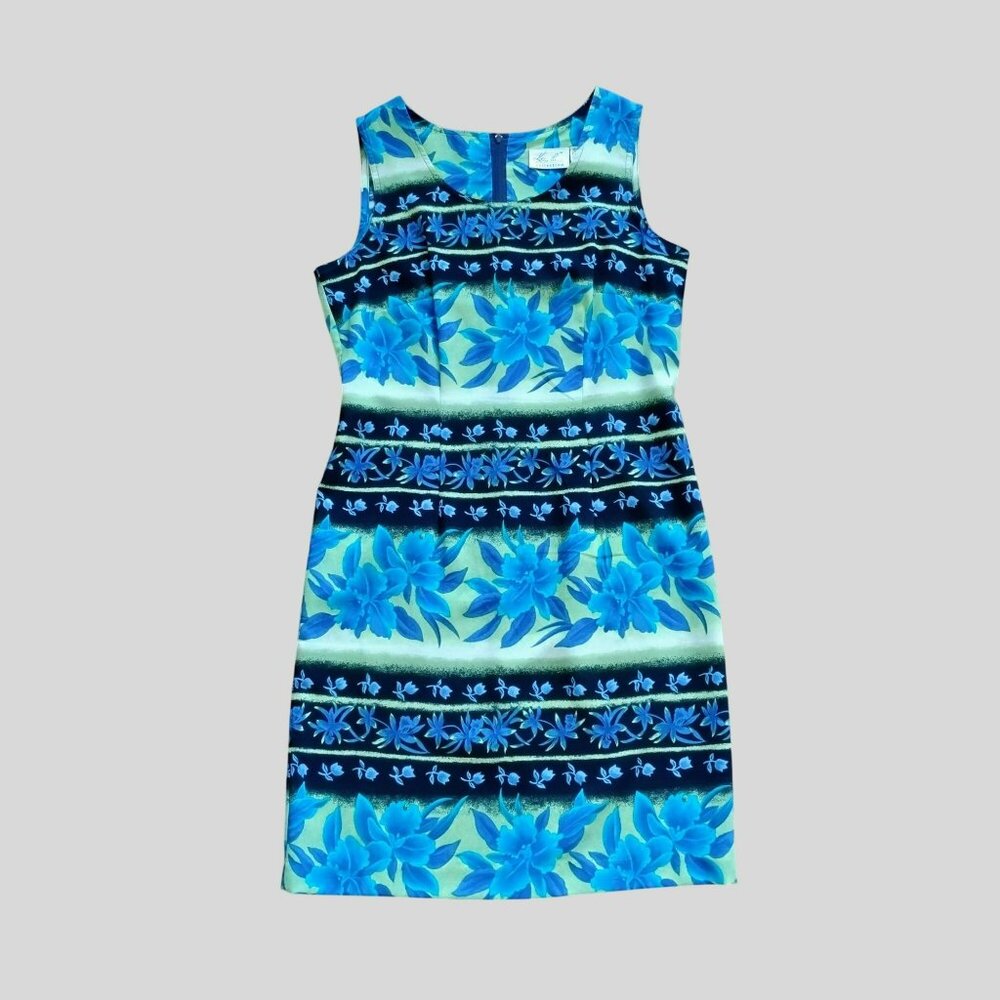 Kathie Lee Floral Sleeveless Sheath Dress, Size 8 Blue Green Summer Polyester